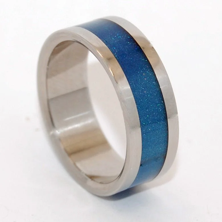 women’s wedding band sets -Blue Sparkle | Men's Blue Resin & Steel Wedding Ring