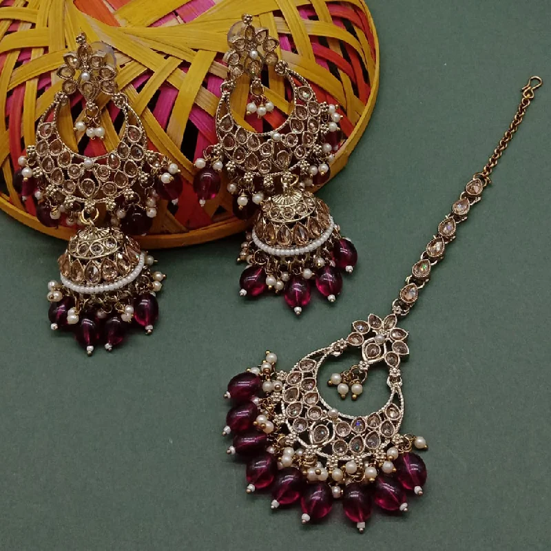 stunning hoop earrings -Sai Fashion Gold Plated Crystal Stone Jhumki Earrings With Maangtikka