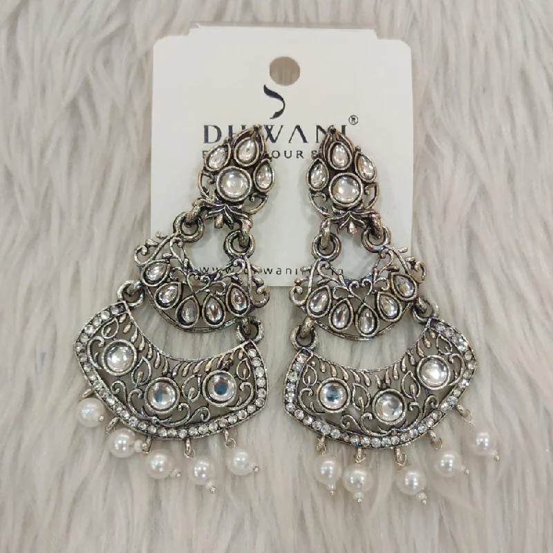 long dangly earrings -Dhwani Black Polish Kundan Stone Dangler Earrings