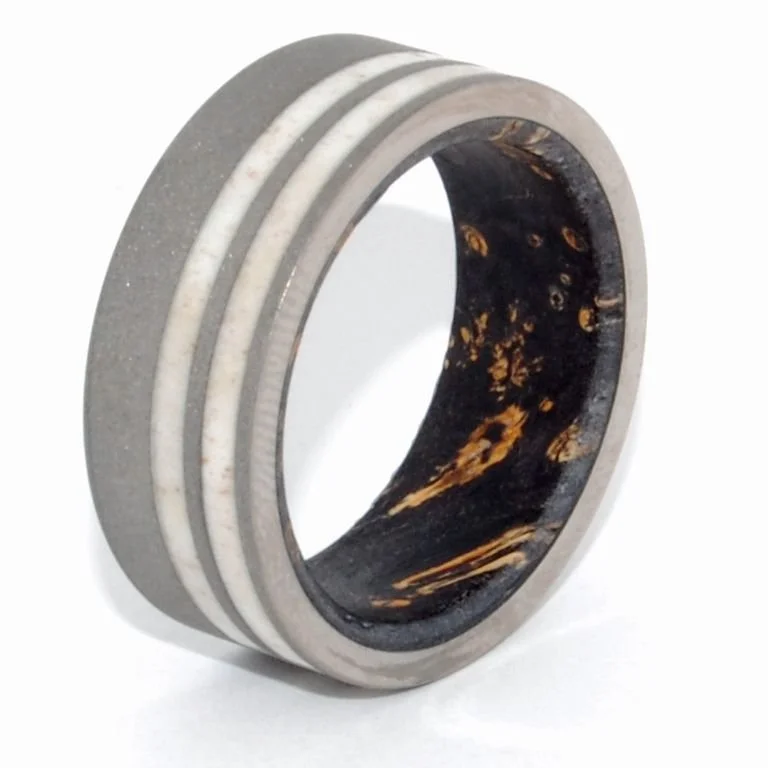 handmade wedding rings -The Strength Of A Wise Man | Men's Titanium, Moose Antler, & Box Elder Wood Wedding Ring