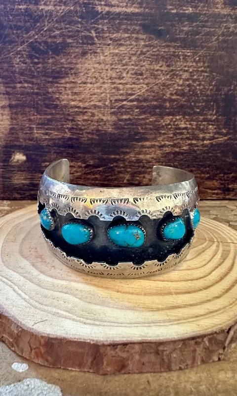 gold bangle sets -SHADOWBOX Vintage Navajo Turquoise and Silver Cuff • HK Hallmark