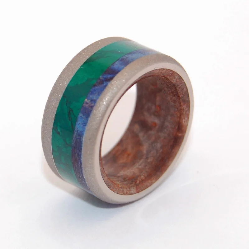 engagement rings for women -Yoshino River | Men's Jade Stone, Blue Box Elder Wood & Titanium Wedding Ring