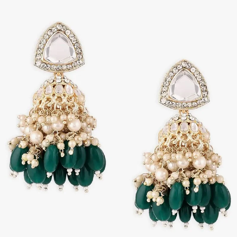 hoop earrings with gemstones -Naitika Arts Gold Plated Crystal Stone Pearl And Beads Jhumki Earrings