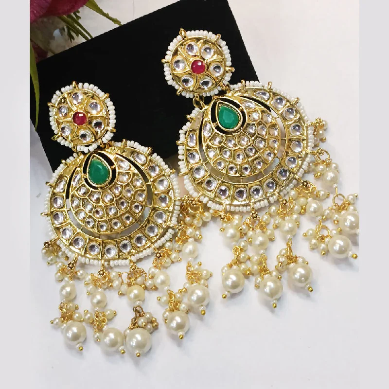 trendy ear cuffs -Exotica Collection Gold Plated Kundan Dangler Earrings