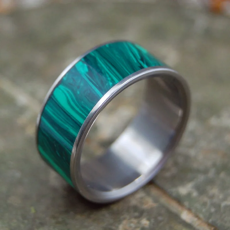 luxury rings for women -Only Light Can Drive Out Darkness | Men's Malachite Stone & Titanium Wedding Ring