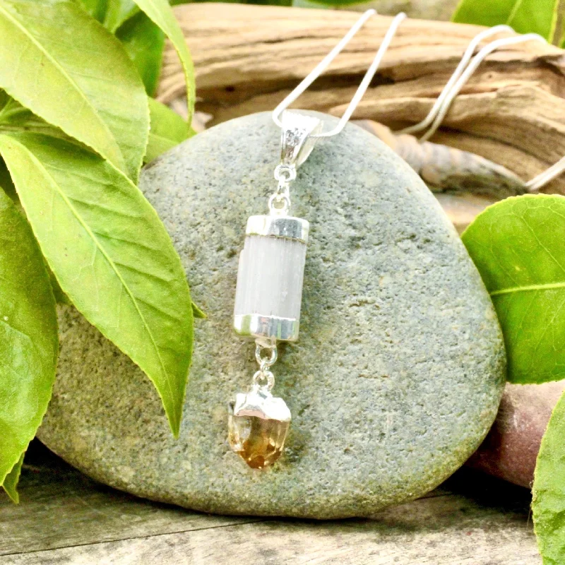 designer necklaces for women -Selenite With Citrine Dangle Necklace