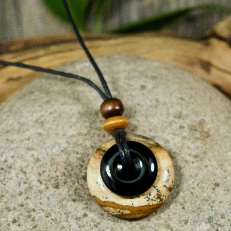 zodiac sign necklaces for women -Black Jasper and Picture Jasper Destiny Duo