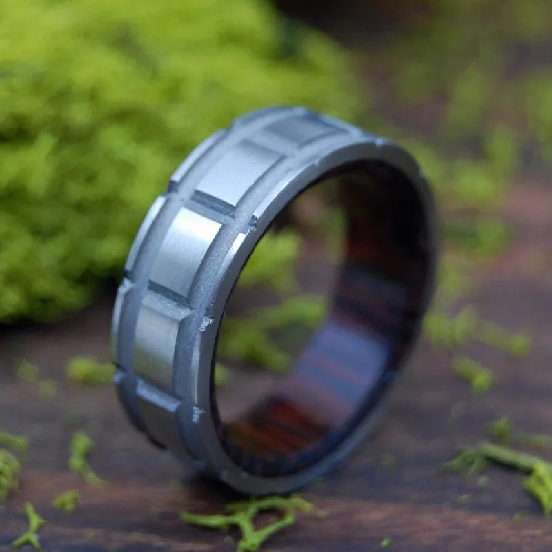 sterling silver rings -Crosscut Palm | Men's Palm Wood & Titanium Wedding Ring