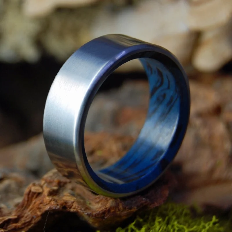 women’s ruby rings -Code Blue Black | Men's Blue Black M3 Mokume Gane & Titanium Wedding Ring