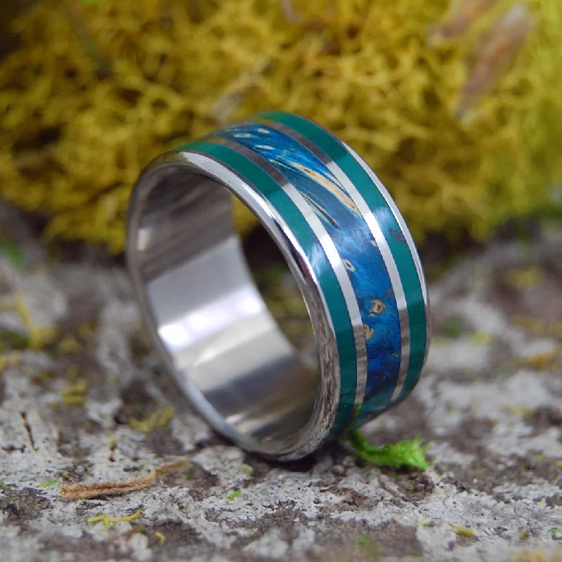 minimalist rings for women -Jade Path To The Sea | Men's Jade Stone, Blue Box Elder Wood & Titanium Wedding Ring