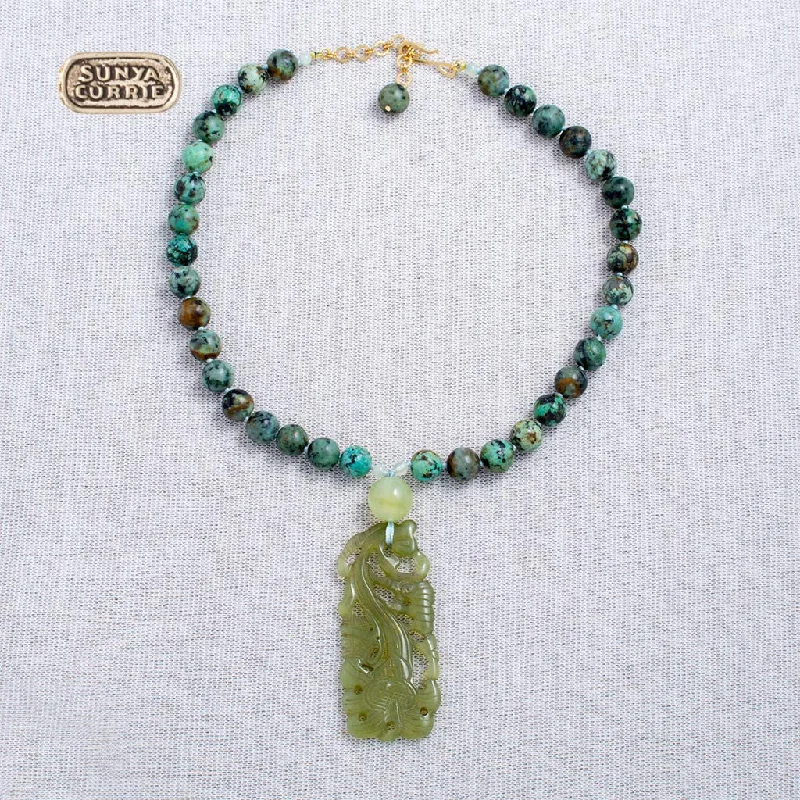 elegant crystal pendants for necklaces -Jade and African Turquoise Necklace