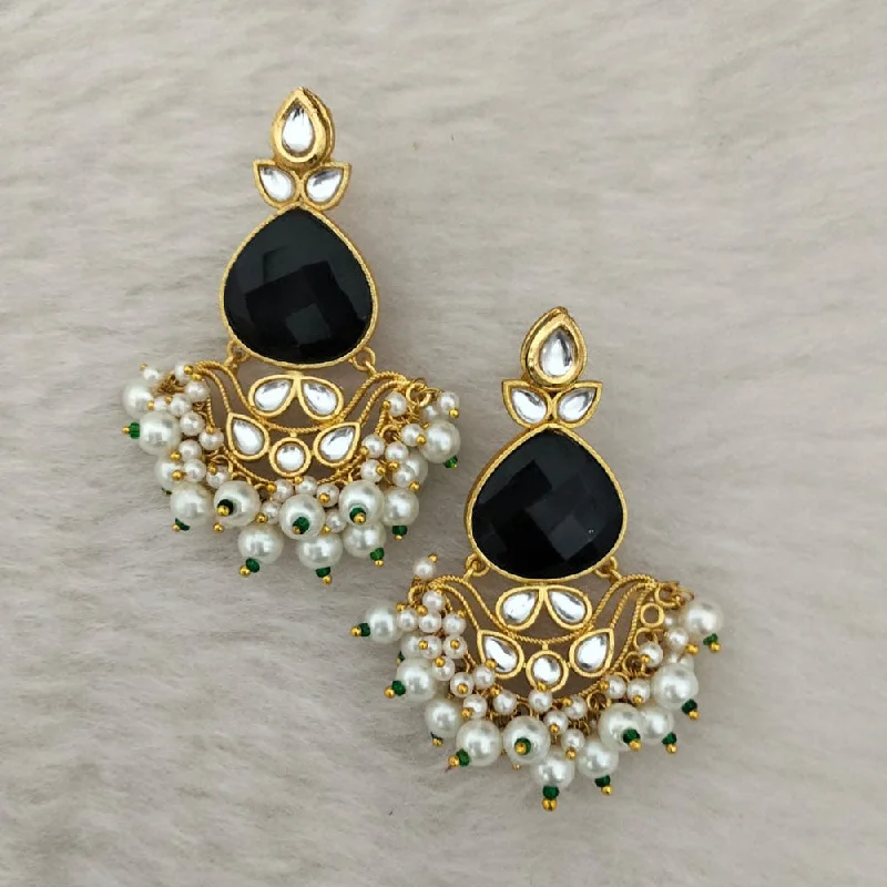 fashionable dangly earrings -Marudhar Creations Gold Plated Matte Finish Kundan And Pearl Dangler Earrings