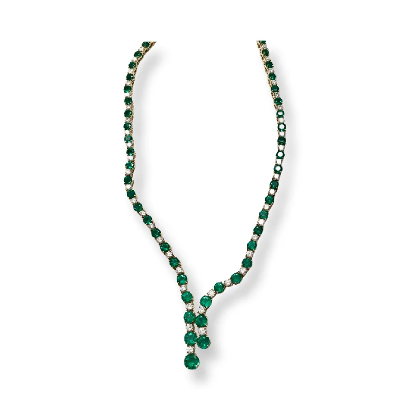 art deco necklaces for women -River Emerald and Diamond 18K Necklace