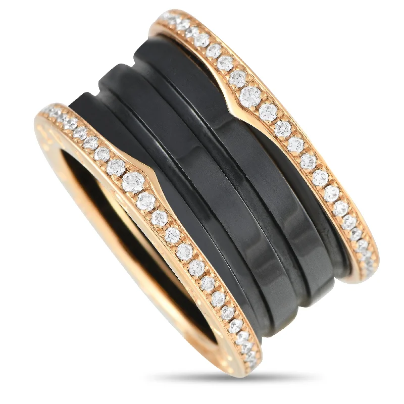 luxurious engagement rings for women -Bvlgari B.zero1 18K Rose Gold Diamond and Ceramic Ring BV04-122324