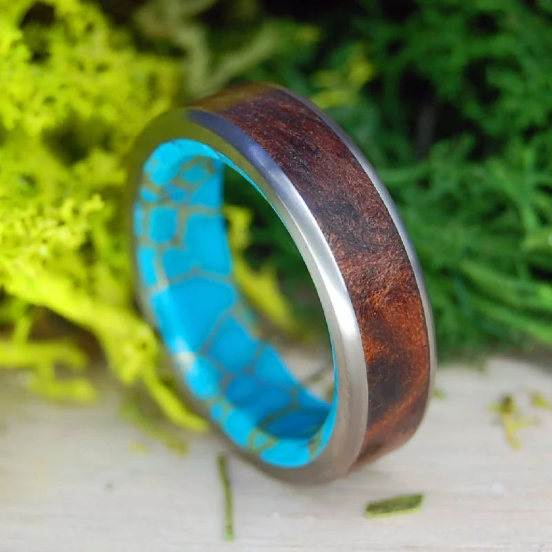 chic cocktail rings -Whole Lotta Love | Men's Redwood, Tibetan Turquoise & Titanium Wedding Ring