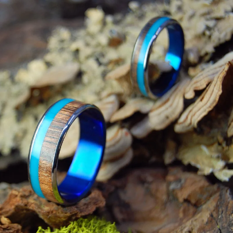 unique wedding rings -Koa Turquoise Blue | Hawaiian Koa Wood & Titanium - Wedding Ring Set