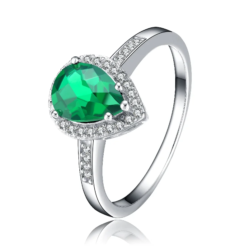 beautiful engagement rings for women -GENEVIVE Sterling Silver Emerald Cubic Zirconia Solitaire Ring