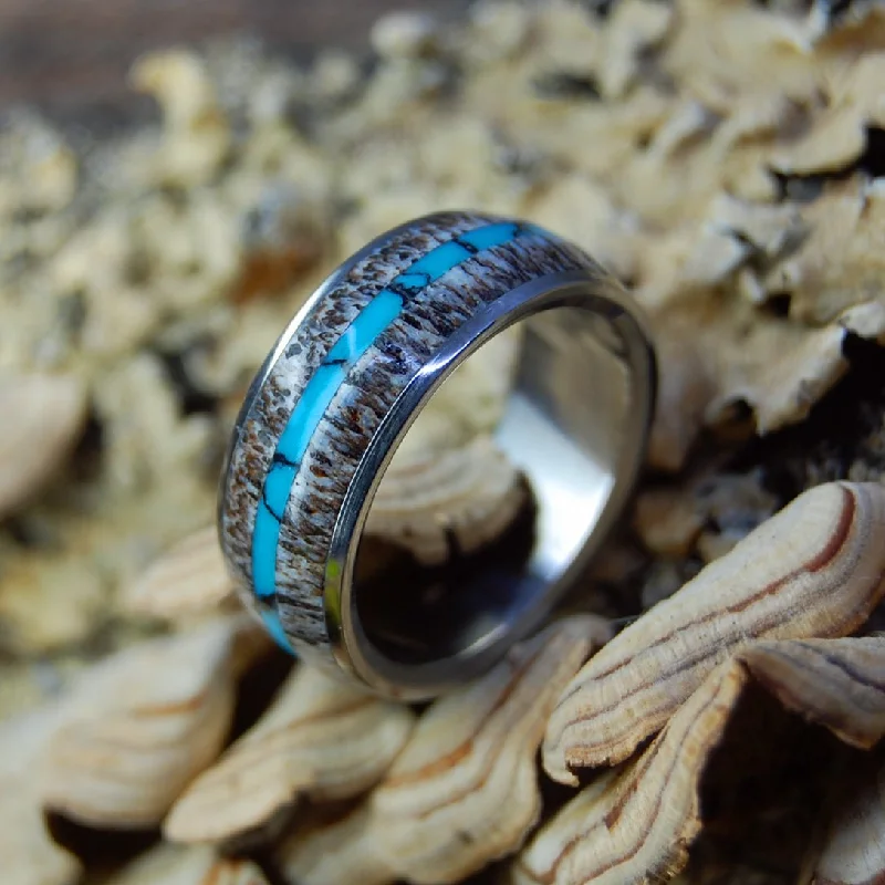 engagement rings for women -Good Moose | Men's Turquoise, Moose Antler & Titanium Wedding Ring