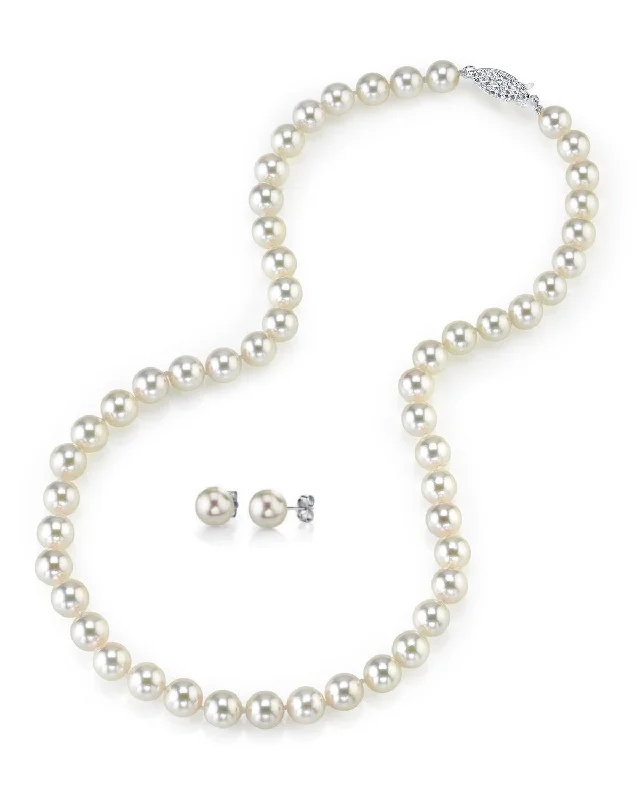 necklaces for everyday wear -White Japanese Akoya Pearl Necklace & Earring 2-Piece Set, 7.5-8.0mm