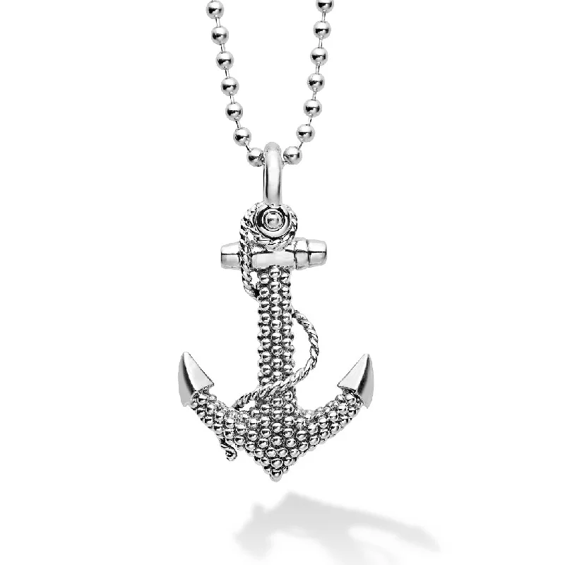 personalized charm necklaces -Signature Caviar Anchor Pendant Necklace