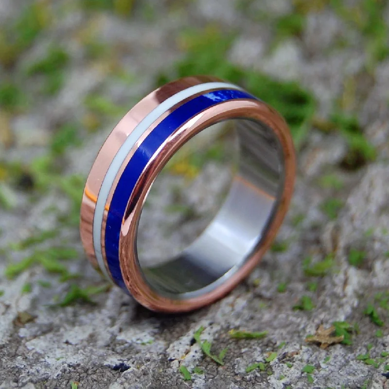 handmade rings for women -Peruvian Knight | Men's Copper, Blue Stone & Titanium Wedding Ring