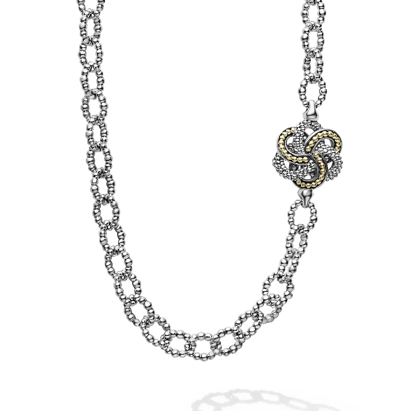 layered necklaces for women -Love Knot Four Station Two-Tone Love Knot Necklace