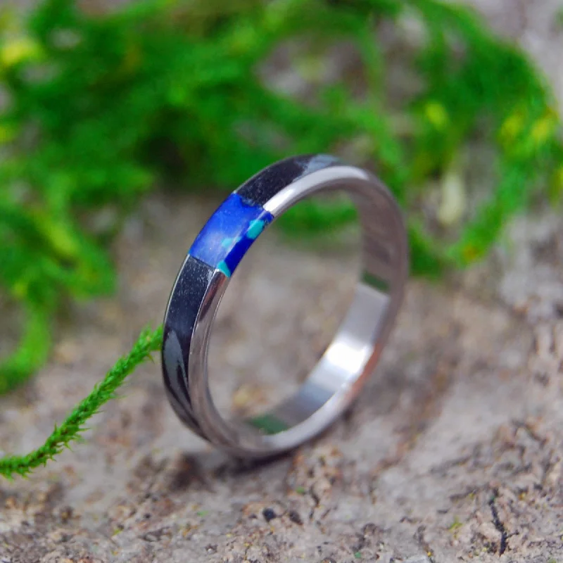 personalized rings with names -Desires Whirlwind Azurite | Women's M3, Azurite & Titanium Wedding Ring