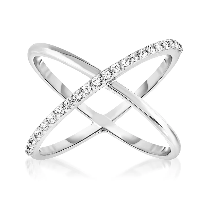 unique engagement rings -Ross-Simons Diamond Crisscross Ring in Sterling Silver