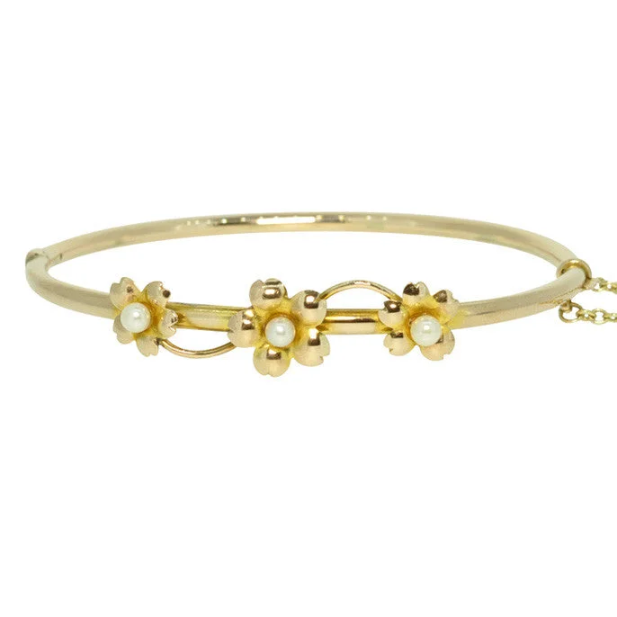 retro bangles for women -Yellow Gold & Pearl Bangle