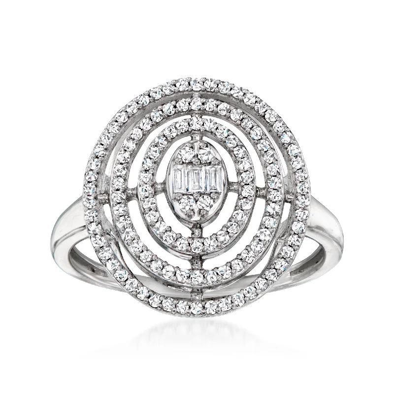 engagement rings with halo settings -Ross-Simons Diamond Oval Cluster Ring in Sterling Silver