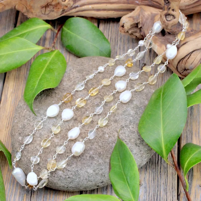 beautiful necklaces for bridesmaids -Citrine and Freshwater Pearl Beaded Necklace