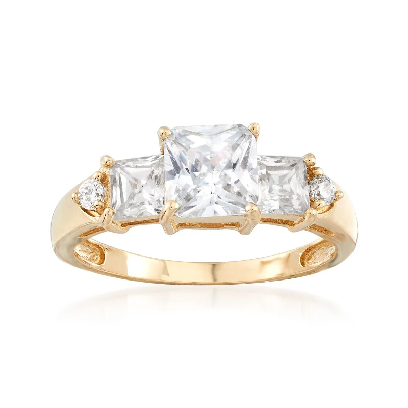 timeless engagement rings for women -Ross-Simons Princess-Cut and Round CZ Ring in 14kt Yellow Gold