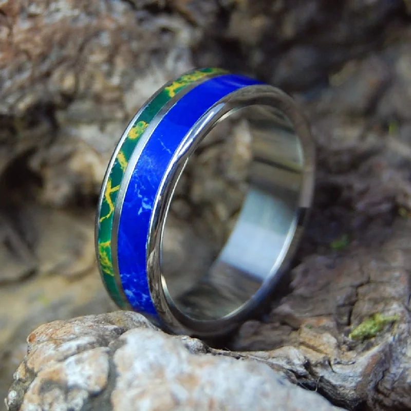 gold band rings for women -How Blue is Our Sea | Men's Sodalite Stone & Jade Wedding Ring