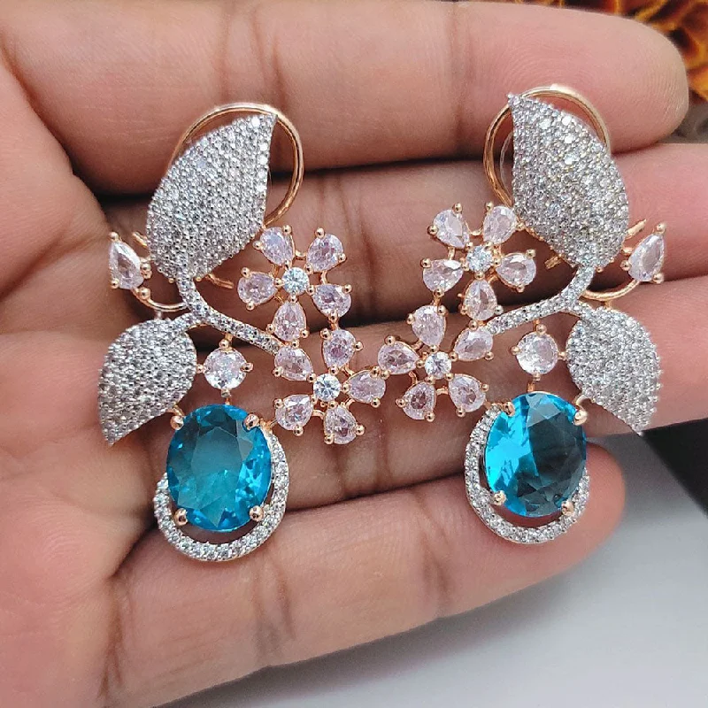 fashion earrings for special occasions -Aamrapali Rose Gold  Plated AD Dangler Earrings