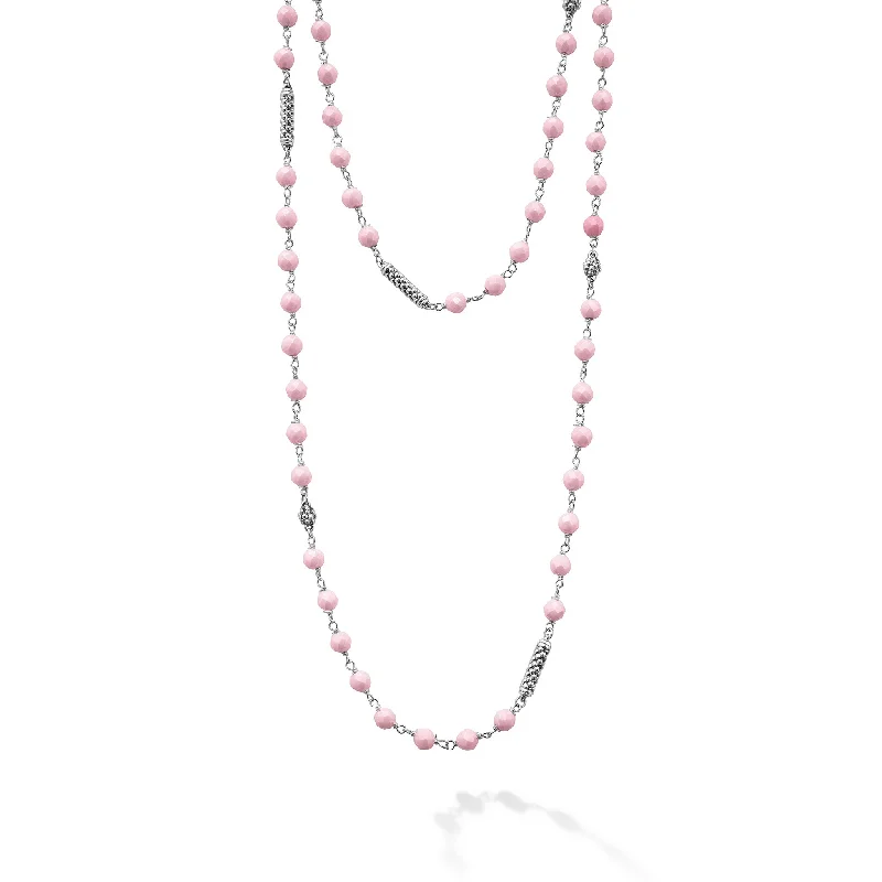 eco-friendly necklaces -Caviar Icon Long Pink Ceramic Beaded Necklace