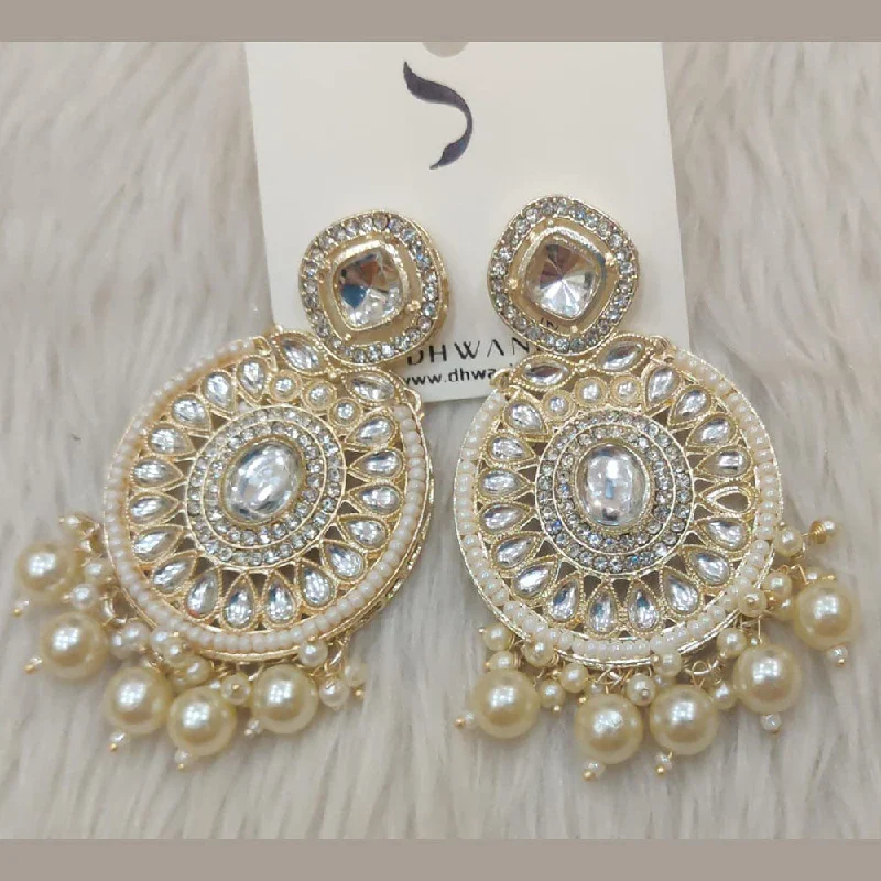 women’s engagement earrings -Dhwani Gold Plated Austrian Stone And Pearl Dangler Earrings