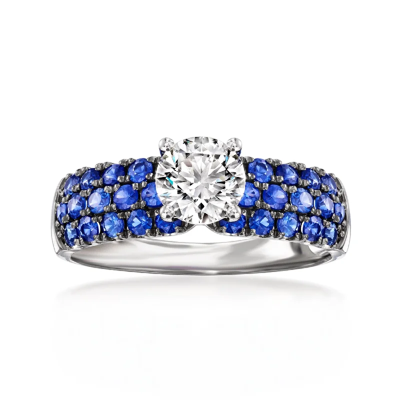 modern engagement rings -Ross-Simons Lab-Grown Diamond Ring With . Sapphires in 14kt White Gold