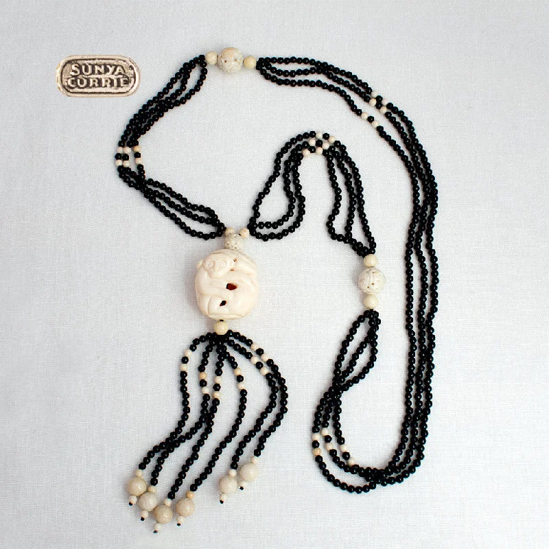 fashion jewelry necklaces -Carved Bone Tassel Necklace