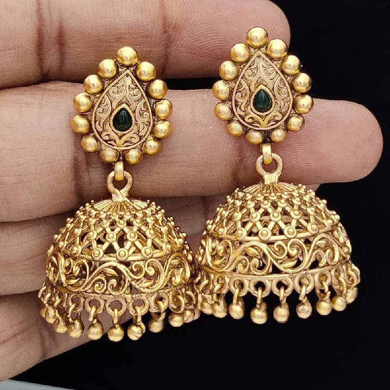 crystal earrings for women -Jewel Addiction Copper Rajwadi Finish Pota Stone Jhumki Earrings