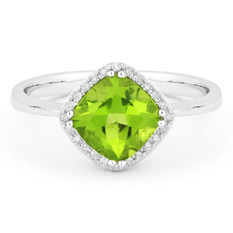 oval engagement rings for women -14K White Gold,peridot Ring