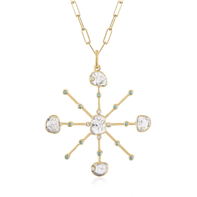 statement necklaces for evening wear -ELECTRA DIAMOND SLICE STARBURST PENDANT