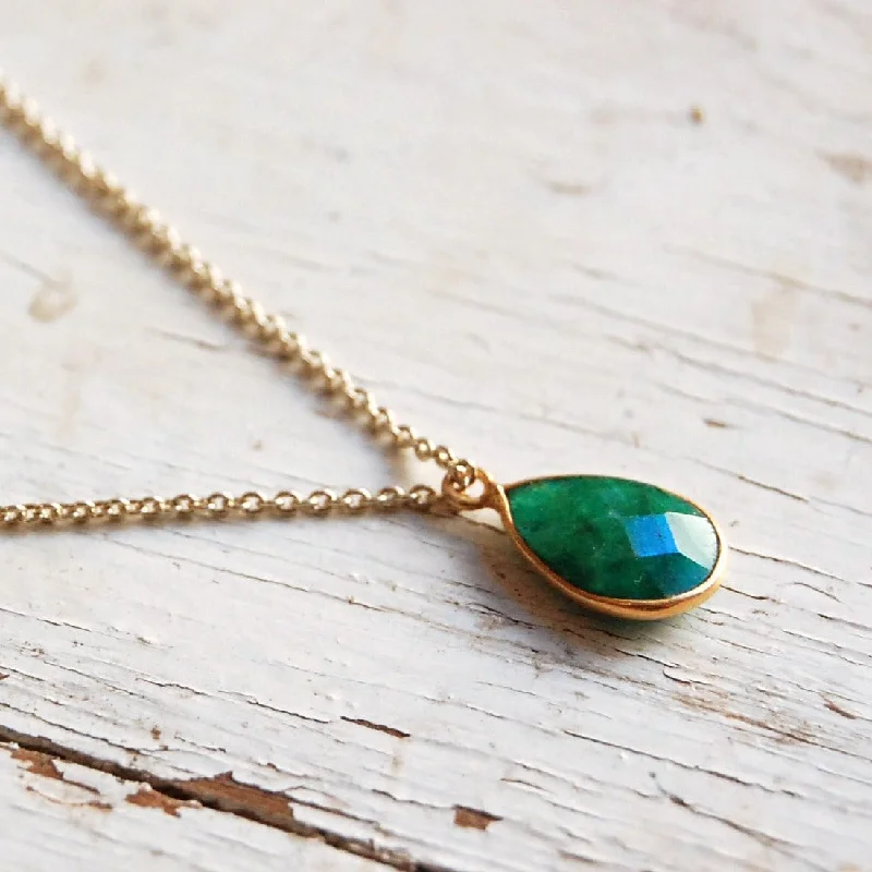 elegant gold necklaces -Emerald | stone pendant necklace | 24k gold-plated