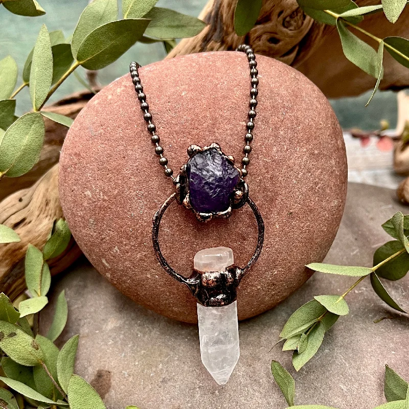 matching necklaces for best friends -Quartz Point Necklace with Amethyst Chunk