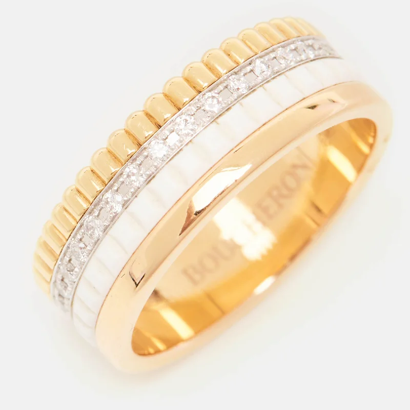 engagement rings for proposals -Boucheron Quatre Classique White Edition Diamonds Ceramic 18K Three Tone Gold Ring