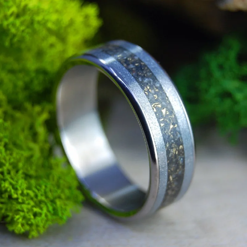 unique band rings -East Sussex England In Gold And Lava | Men's Crushed Gold, Beach Sand, Lava & Silver Wedding Ring