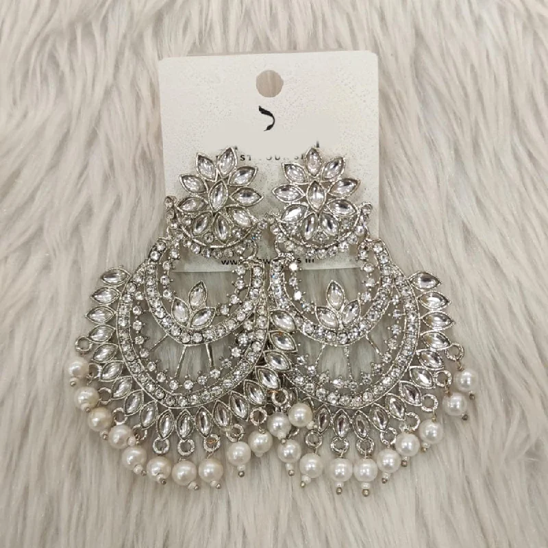 cute heart-shaped earrings -Dhwani Silver Plated Kundan Stone Dangler Earrings