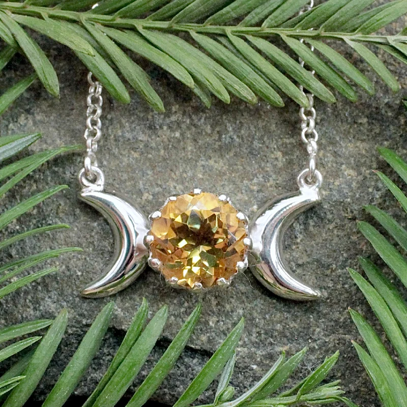 trendy pendant necklaces -Citrine Triple Moon Necklace