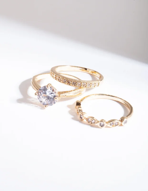 intricate diamond engagement rings -Gold Round Cubic Zirconia Ring Stack