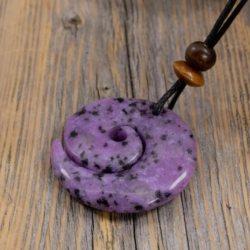 gold necklace with pendant -Purple Kiwi Jasper | Sacred Symbols Spiral Amulet