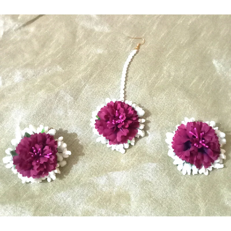 women’s chandelier earrings -Kavya's Kreation Floral Design Earrings With Maangtika